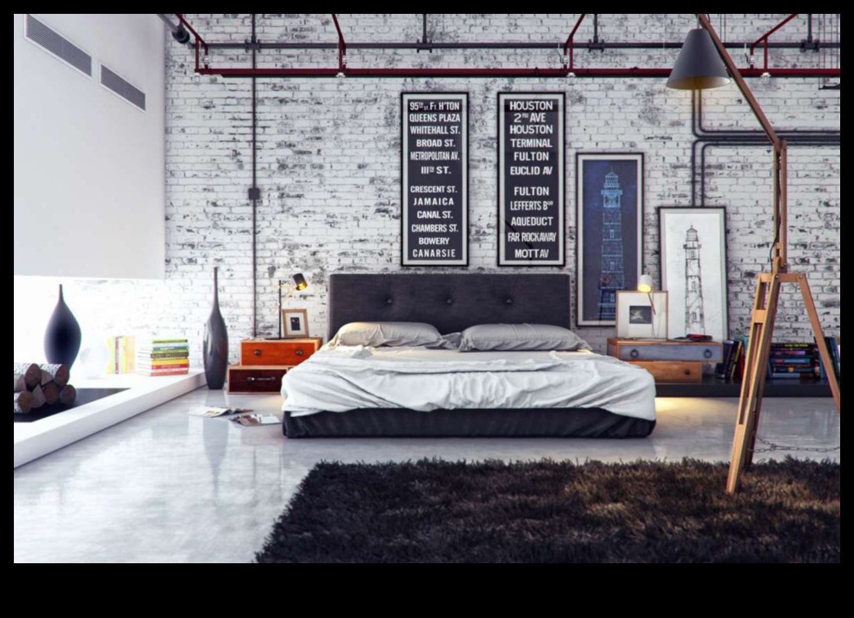 Ιδέες για βιομηχανική κομψή διακόσμηση υπνοδωματίου